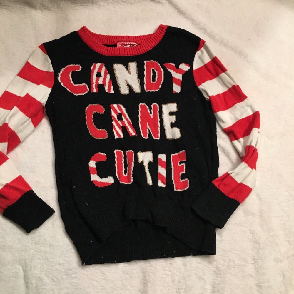 Well Worn Holiday Sweater Kids XS 4-5 Black Candy Cane Cutie Excellent Knit
